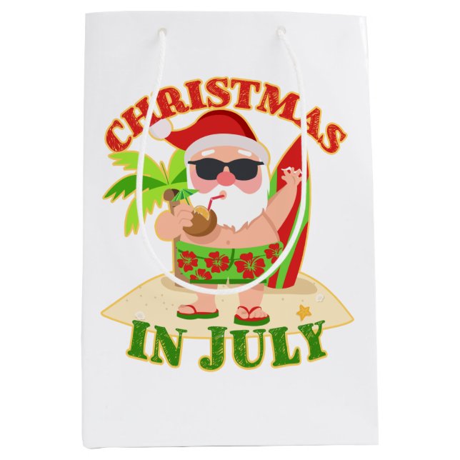 Christmas in July Santa with Surfboard Medium Gift Bag (Front)