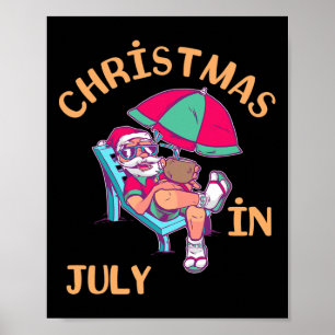 Christmas In July Santa Xmas Beach Hawaiian Summer Poster