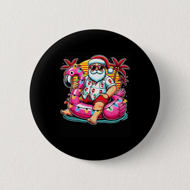 Christmas In July Shirt Santa Flamingo Float Summe 2 Inch Round Button (Front)