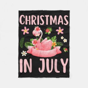 Christmas In July Shirts For Women Pink Flamingo  Fleece Blanket