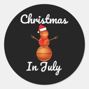 Christmas In July Sketll Snowman Santa Hat Summer Classic Round Sticker