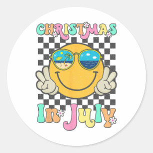 Christmas In July Smile Face Summer Beach Vacation Classic Round Sticker