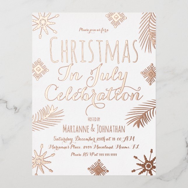 Christmas In July Snowflakes Foil Pressed Foil Holiday Postcard (Front)
