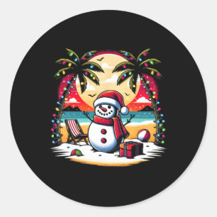Christmas In July Snowman On Palm Tree Tropical Be Classic Round Sticker