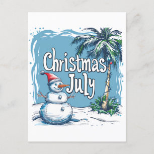 Christmas in July Snowman & Palm Tree Design Holiday Postcard