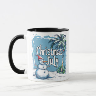Christmas in July Snowman & Palm Tree Design Mug