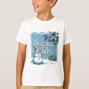 Christmas in July Snowman & Palm Tree Design T-Shirt