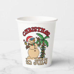 Christmas in July Snowman Sand Beach Paper Cups