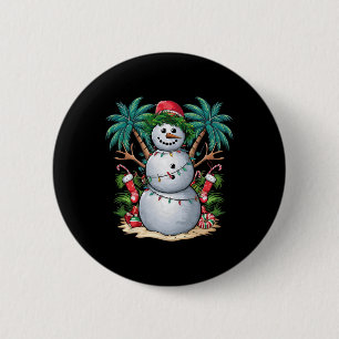 Christmas In July Snowman Summer Palm Tree Tropica 2 Inch Round Button