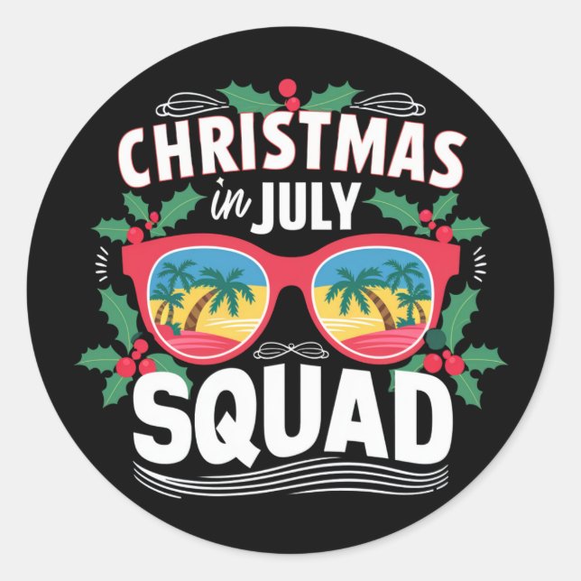 Christmas In July Squad Sunglasses Summer Beach Classic Round Sticker (Front)