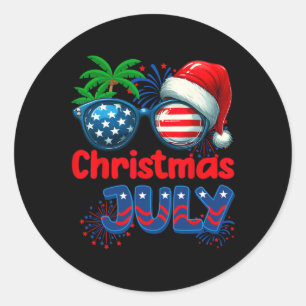 Christmas In July Summer Beach Hawaii Santa Usa Fl Classic Round Sticker
