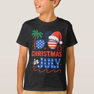 Christmas In July Summer Beach Hawaii Santa Usa Fl T-Shirt