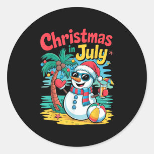 Christmas In July Summer Beach Xmas Snowman Palm T Classic Round Sticker