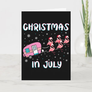 Christmas In July Summer Camping Flamingo Trailer  Card