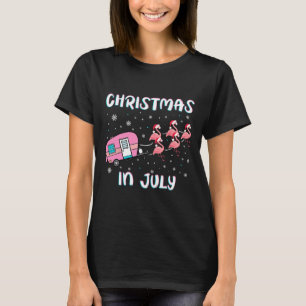 Christmas In July Summer Camping Flamingo Trailer  T-Shirt