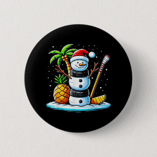 Christmas In July Summer Hockey Snowman Funny Chri 2 Inch Round Button