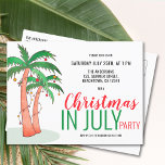 Christmas in July Summer Party Invitation Postcard<br><div class="desc">Invite family and friends to your Christmas in July celebration with this fun invitation featuring hand-drawn palm trees decorated with lights and baubles. Customize these invitations with your details and enjoy the fun! As we create our artwork you won't find this exact image from other designers. Original Watercolor © Michele...</div>
