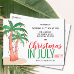 Christmas in July Summer Party Invitation Postcard<br><div class="desc">Invite family and friends to your Christmas in July celebration with this fun invitation featuring hand-drawn palm trees decorated with lights and baubles.
Customize these invitations with your details and enjoy the fun!
Original Watercolor © Michele Davies.</div>
