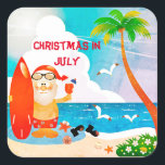 Christmas In July Summer Party Santa Claus Square Sticker<br><div class="desc">Christmas In July Summer Party Santa Claus Square Sticker features tropical beach scene, cute Santa Claus, and text template.A perfect design for summer party , 4th of July party , family reunion party , bbq party or for beach party .Please click on personalize button to customize it with your own...</div>