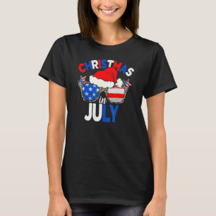 Christmas In July Summer Patriotic USA Santa Hat 4 T-Shirt