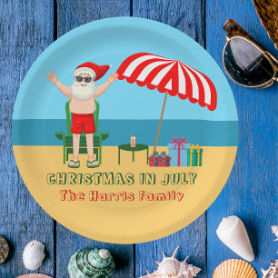 Christmas in July Summer Santa Claus Beach Party Paper Plate