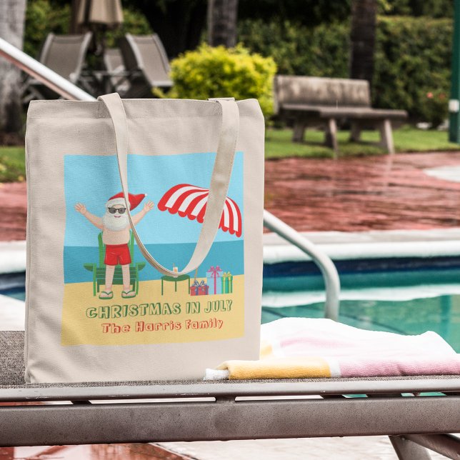 Christmas in July Summer Santa Claus Cute Beach Tote Bag (Creator Uploaded)