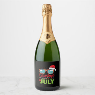 Christmas in july sun glasses with santa hat sparkling wine label
