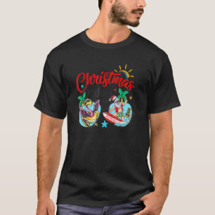 Christmas In July Sunglasses Flamingo Santa Surfin T-Shirt