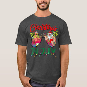 Christmas In July Sunglasses Santa Flamingo Beach  T-Shirt