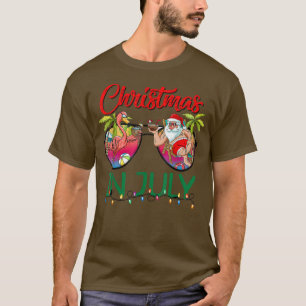 Christmas In July Sunglasses Santa Flamingo Beach T-Shirt
