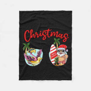 Christmas in july sunglasses santa flamingo summer fleece blanket