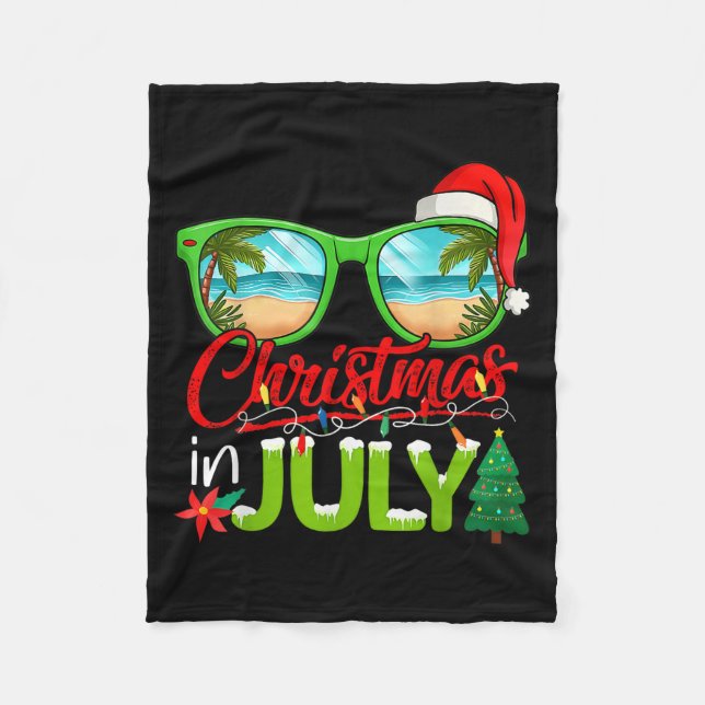 Christmas In July Sunglasses Santa Hat Summer Beac Fleece Blanket (Front)