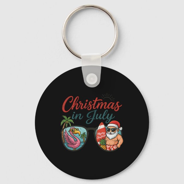 Christmas In July Sungles Santa Flamingo Summer Va Keychain (Front)