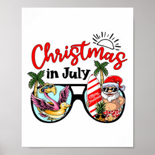 Christmas In July Sungles Santa Flamingo Summer Va Poster