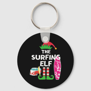 Christmas In July Surfing Elf Summer Beach Vacatio Keychain