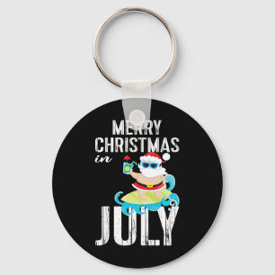 Christmas In July Surfing Santa Tropical Shirt  Keychain