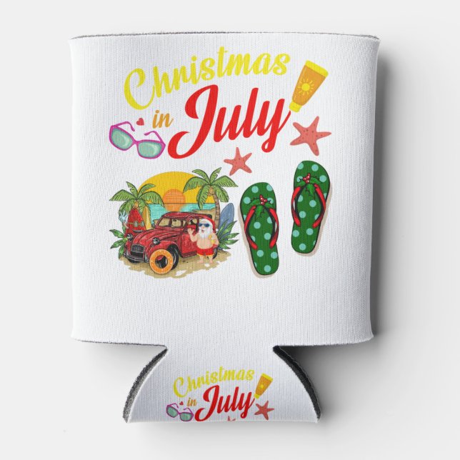Christmas In July T Shirt Summer Beach Vacation Can Cooler (Front)