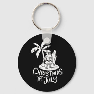 Christmas In July T Shirt Surfing Santa Claus Tee Keychain