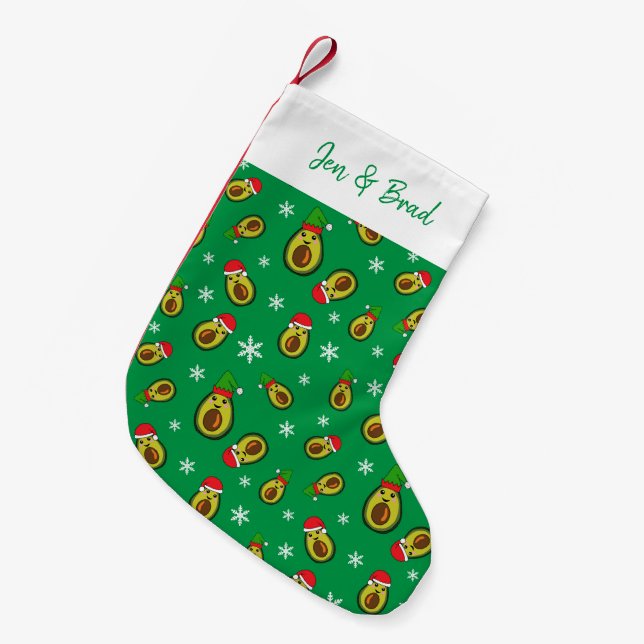 Christmas in July Tropical Avocados Print Small Christmas Stocking (Front (Hanging))