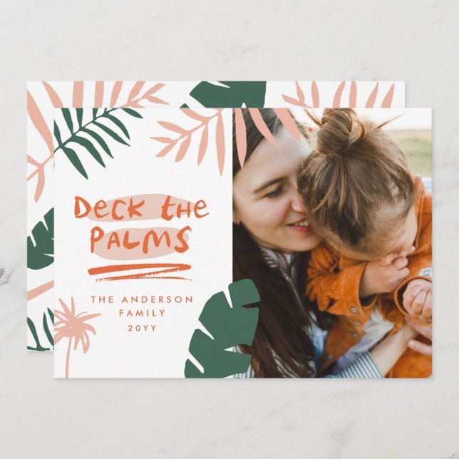 Christmas in july tropical palm tree modern photo  holiday card (Front/Back)