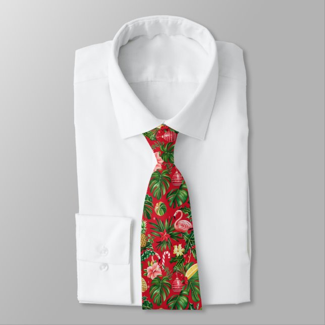 Christmas in July Tropical Pattern Tie (Tied)
