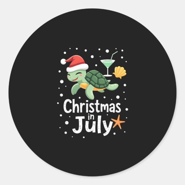 Christmas In July Turtle Summer Xmas Tortoise Wome Classic Round Sticker (Front)