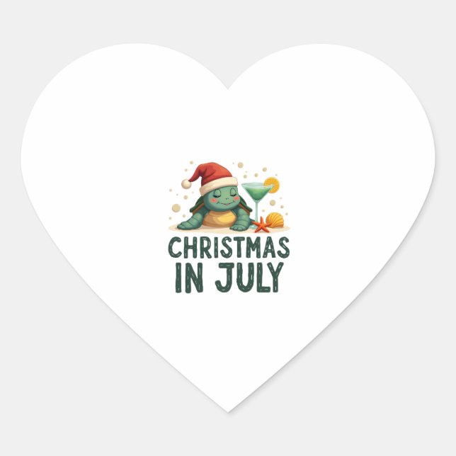 Christmas In July Turtle Summer Xmas Tortoise Wome Heart Sticker (Front)