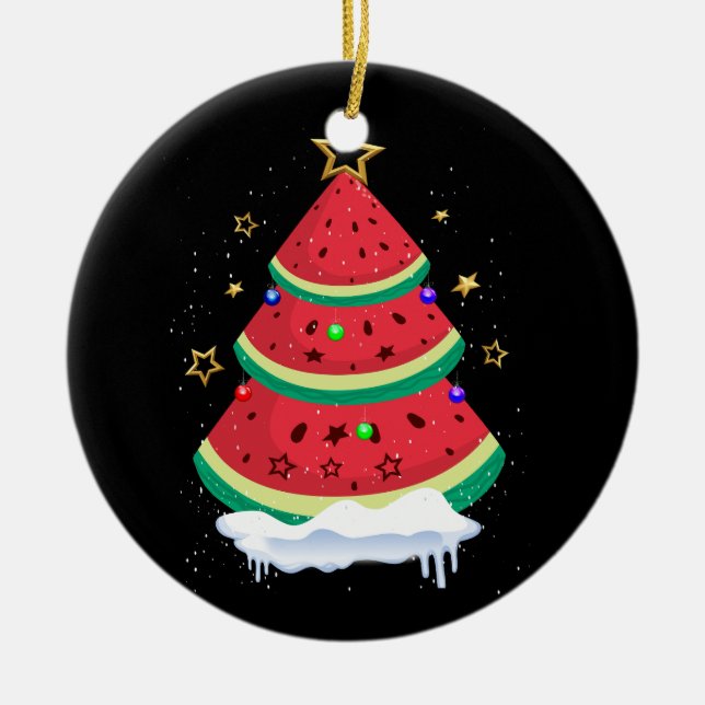 Christmas In July Watermelon Christmas Tre Summer  Ceramic Ornament (Front)