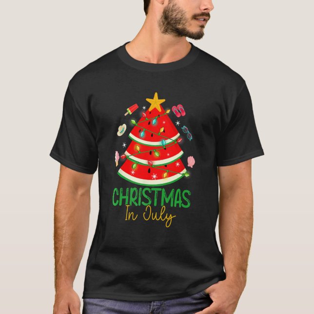 Christmas In July Watermelon Christmas Tree Summer T-Shirt (Front)