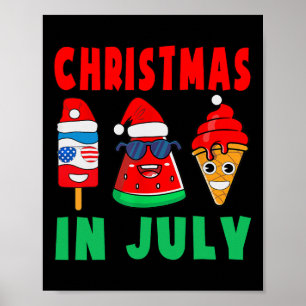 Christmas In July Watermelon Ice Pops Xmas Santa H Poster