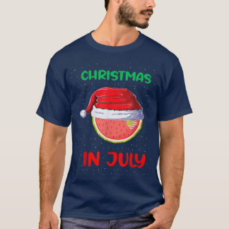 Christmas in July Watermelon Santa Hat Summer Cele T-Shirt