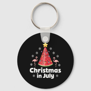 Christmas In July Watermelon Tree Funny Flamingo X Keychain