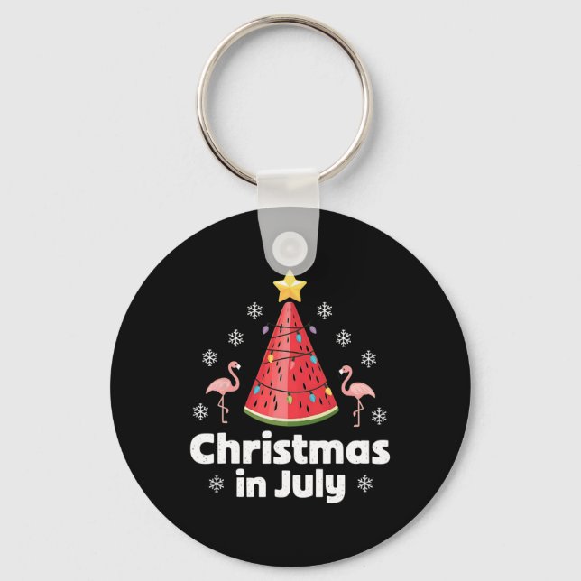Christmas In July Watermelon Tree Funny Flamingo X Keychain (Front)