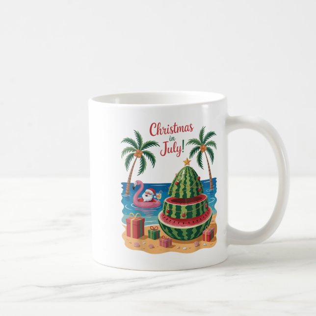 Christmas In July Watermelon Xmas Tree Santa Beach Coffee Mug (Right)